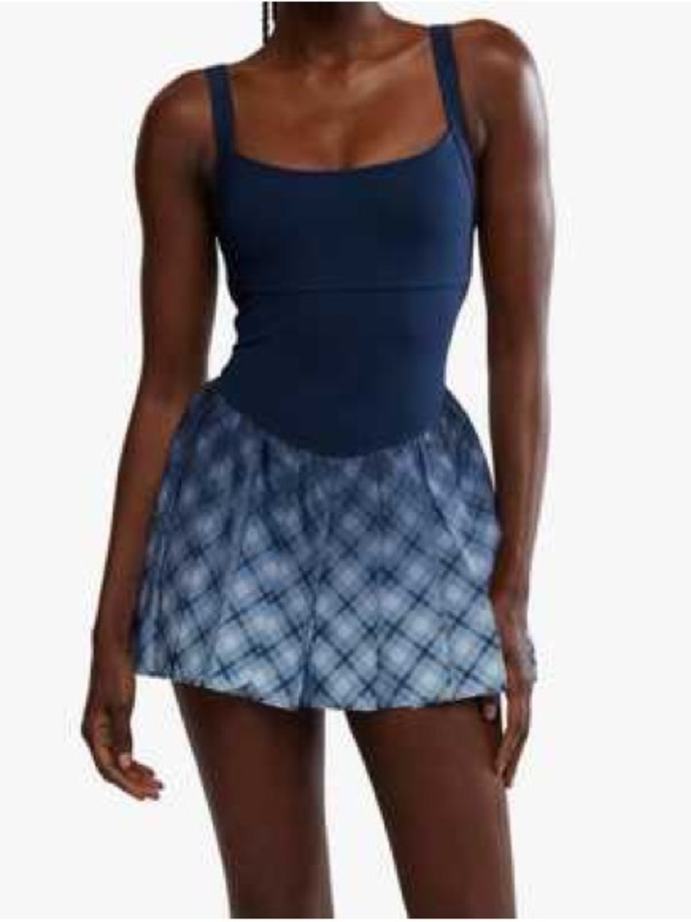 NWT FP Movement Swing of Things Printed Skortsie Tennis Dress Navy Plaid XS +Bag